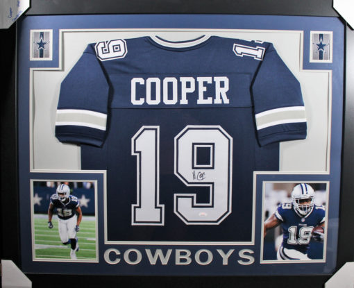 Amari Cooper Autographed/Signed Dallas Cowboys Framed Blue XL Jersey JSA 11067