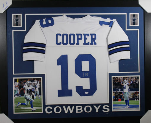 Amari Cooper Autographed/Signed Dallas Cowboys Framed White XL Jersey JSA 11063