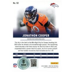 Jonathon Cooper Autographed 24 Panini Prestige #92 Trading Card Beckett W 52803