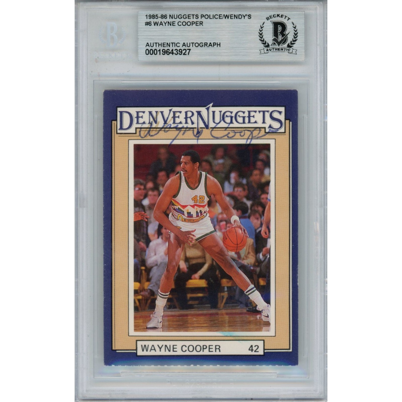 Wayne Cooper Signed Denver Nuggets 1986 Wendys Police Trading Card Beckett 57811