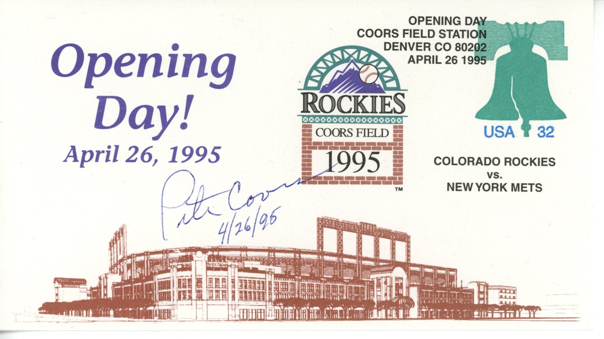 Pete Coors Colorado Rockies Signed 1995 Opening Day Coors Field Envelope 56253