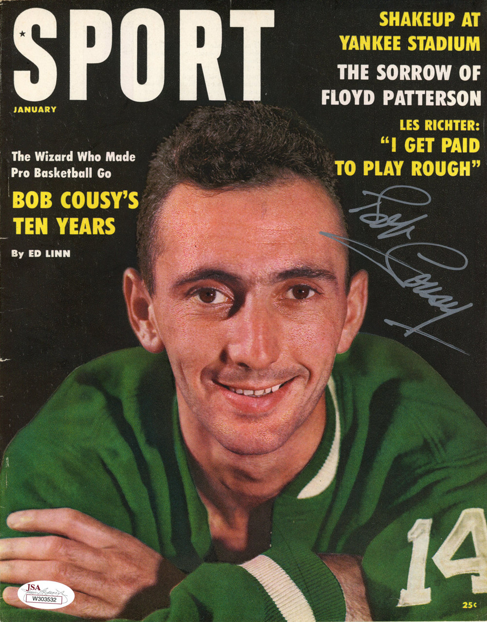 Bob Cousy Autographed Boston Celtics January Sport Magazine Cover JSA