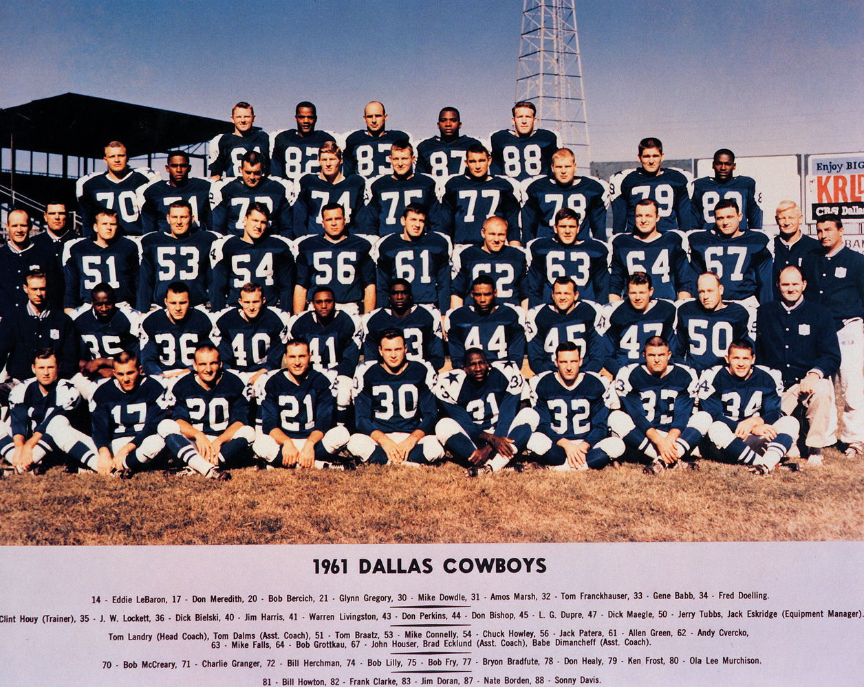 Dallas Cowboys 1961 Team Roster 8x10 Photo 48467
