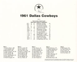 Dallas Cowboys 1961 Team Roster 8x10 Photo 48467