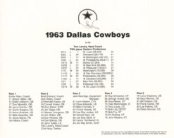 Dallas Cowboys 1963 Team Roster 8x10 Photo 48465