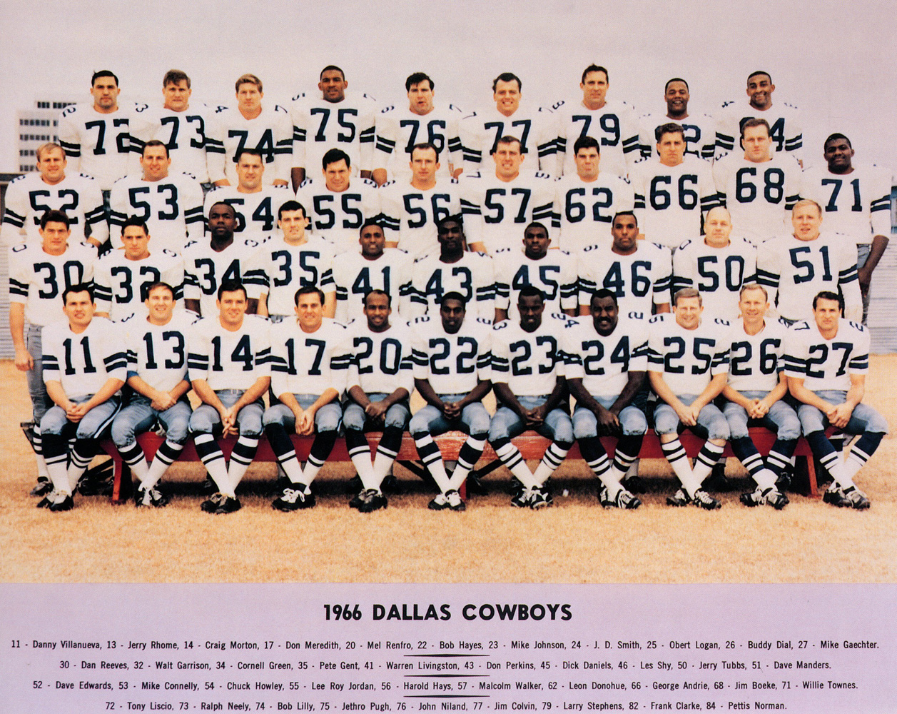 Dallas Cowboys 1966 Team Roster 8x10 Photo 48462