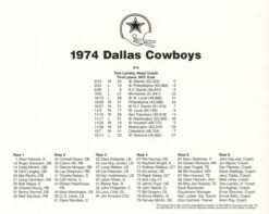 Dallas Cowboys 1974 Team Roster 8x10 Photo 48461