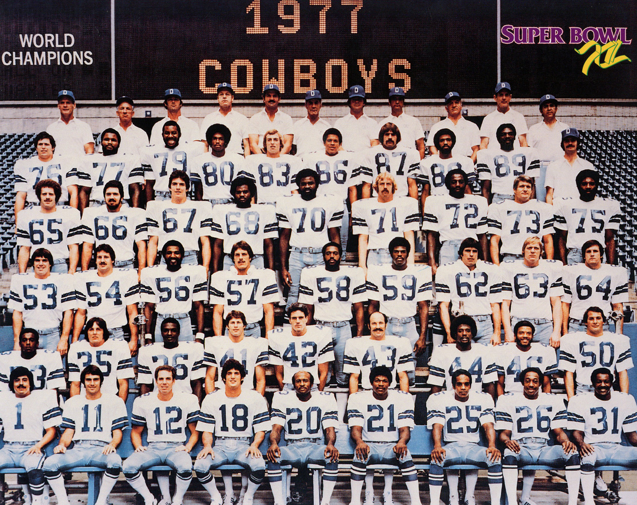 Dallas Cowboys 1977 SB XII Champions Team Roster 8x10 Photo 48458