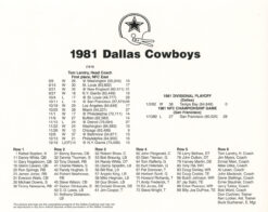 Dallas Cowboys 1981 Team Roster 8x10 Photo 48454