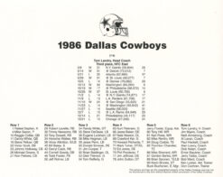 Dallas Cowboys 1986 Team Roster 8x10 Photo 48449