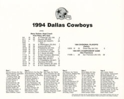 Dallas Cowboys 1994 Team Roster 8x10 Photo 48439