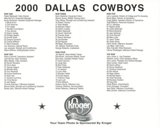 Dallas Cowboys 2000 Team Roster 8x10 Photo 48446