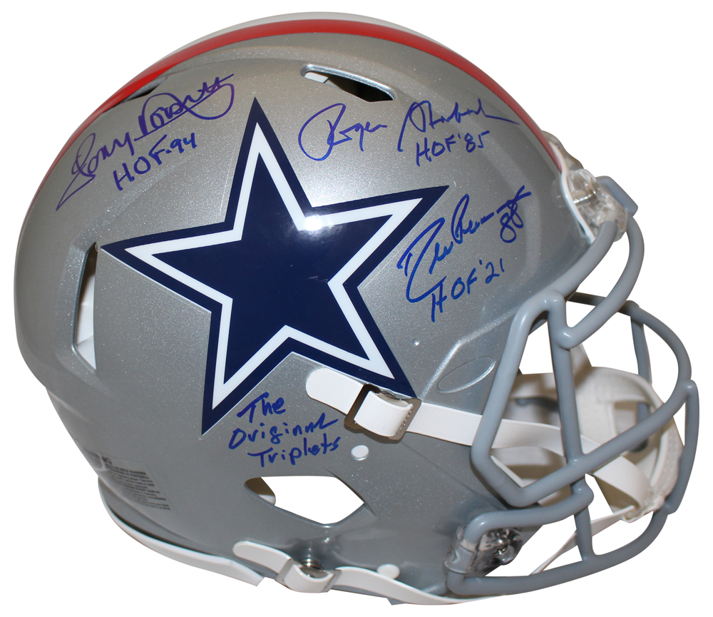 Cowboys Triplets Signed Authentic Helmet Pearson Staubach Dorsett BAS