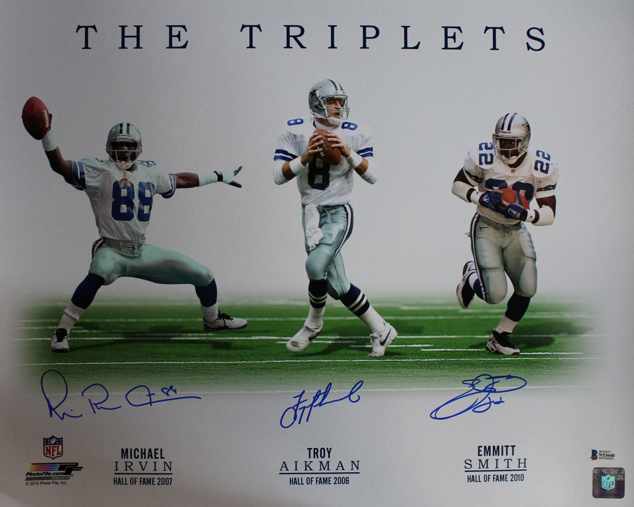 Dallas Cowboys Triplets Autographed 16x20 Photo Aikman Smith Irvin BAS 28331