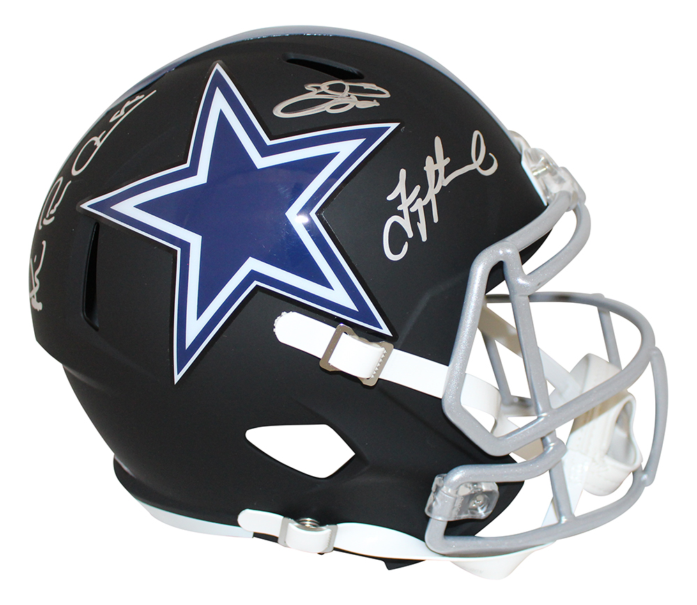 Cowboys Triplets Signed F/S Black Matte Helmet Aikman Smith Irvin BAS 28399