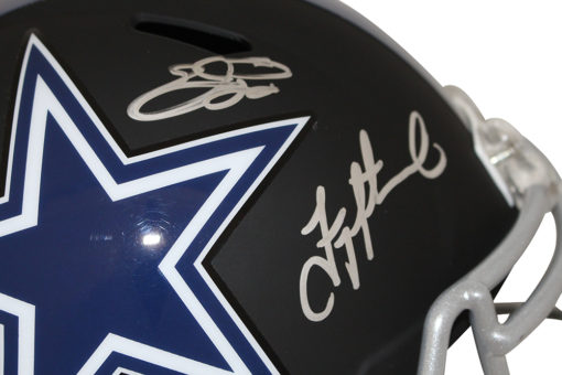 Cowboys Triplets Signed F/S Black Matte Helmet Aikman Smith Irvin BAS 28399