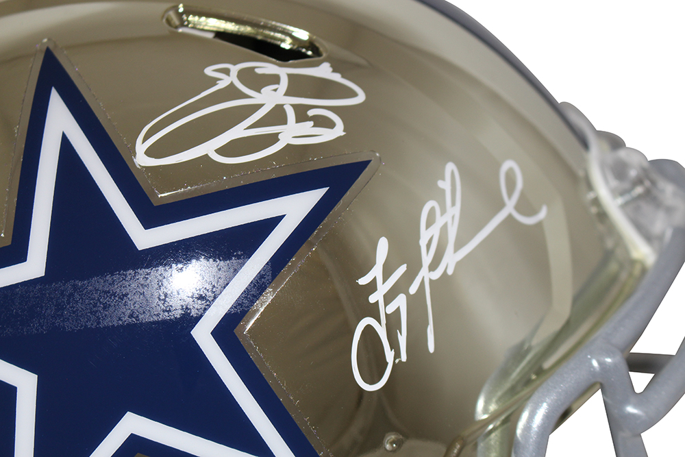 Cowboys Triplets Signed Authentic Chrome Helmet Aikman Smith Irvin BAS 28402