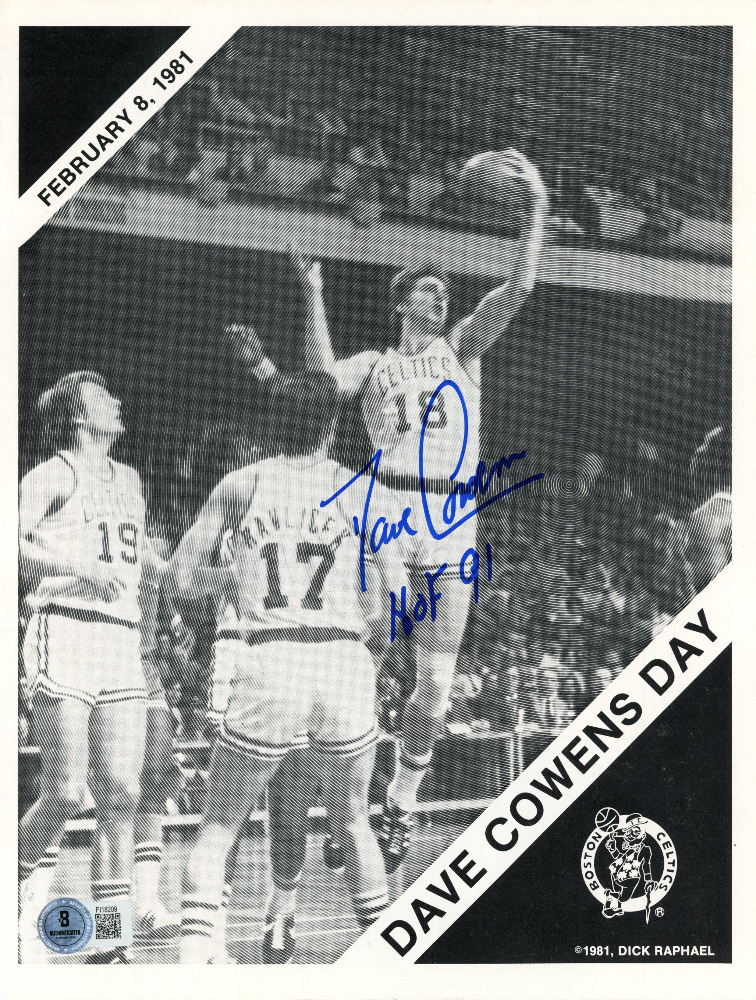 Dave Cowens Autographed Boston Celtics 1981 Booklet Cowens Day Beckett 57247