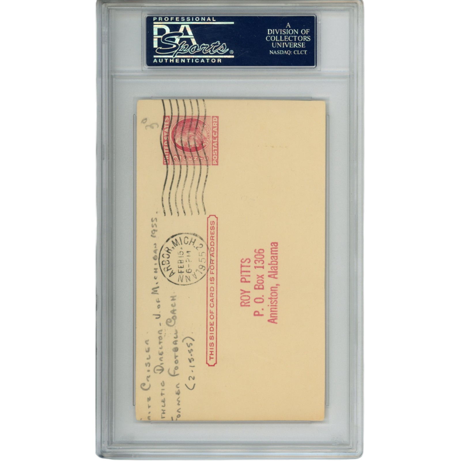 Fritz Crisler Autographed Michigan Wolverines Postcard PSA Slabbed 54797