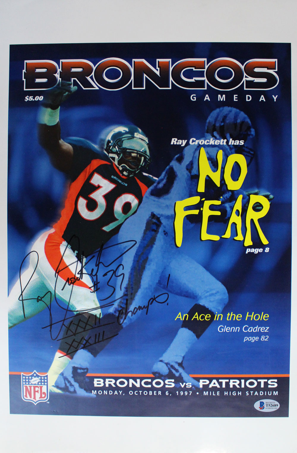 Ray Crockett Autographed/Signed Denver Broncos 11x17 Photo Champs BAS 27497