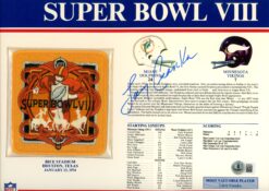 Larry Csonka Autographed Miami Dolphins SB VIII Patch Stat Card Beckett 54943