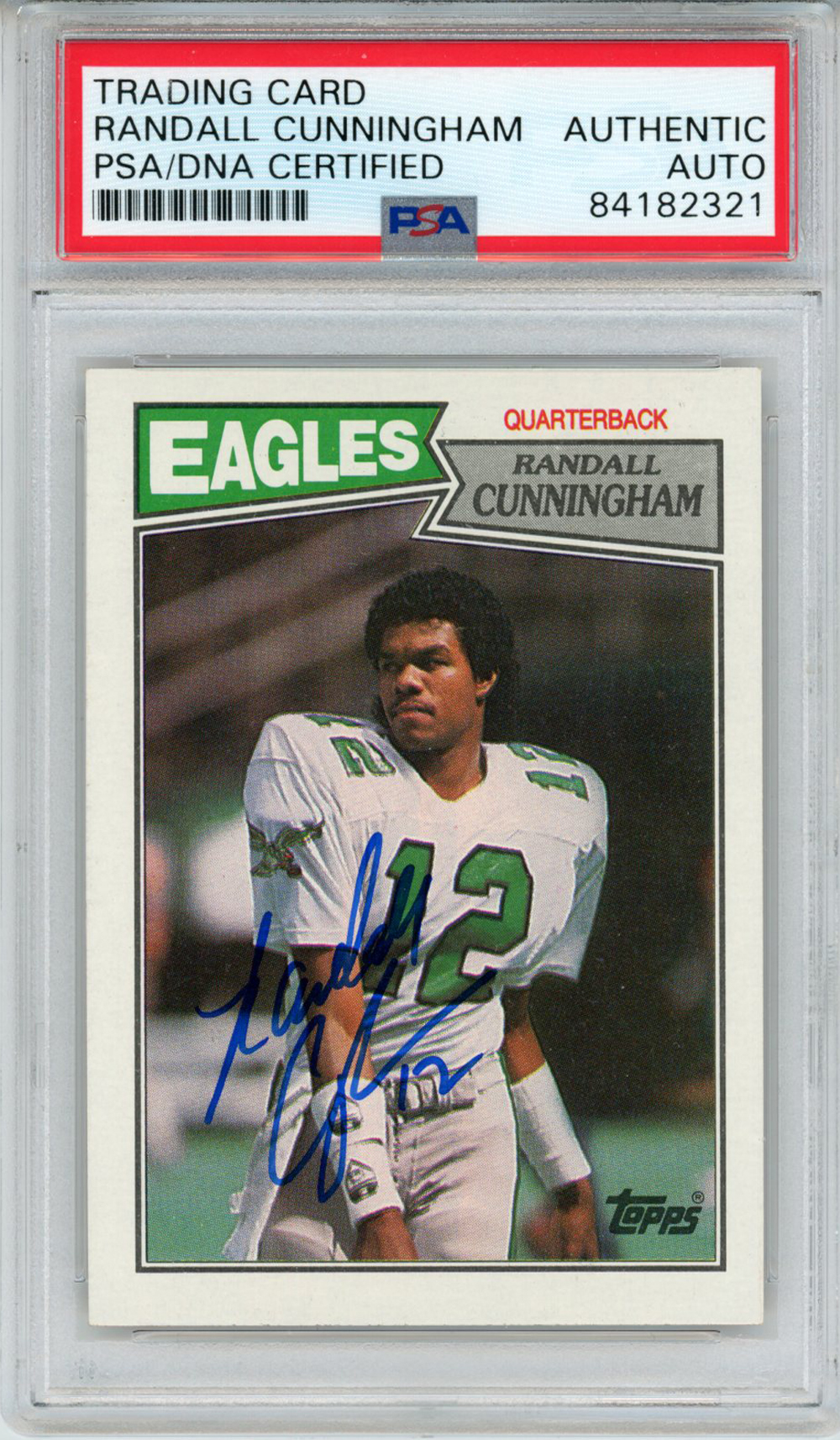 Randall Cunningham Autographed 1987 Topps #296 Rookie Card PSA Slab 32869