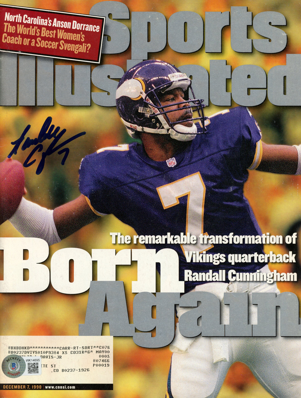 Randall Cunningham Autographed 1998 Sports Illustrated Magazine Beckett