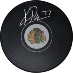 Kirby Dach Autographed/Signed Chicago Blackhawks Hockey Puck FAN 46839