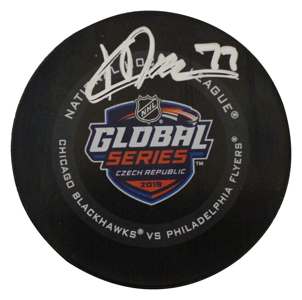 Kirby Dach Autographed Chicago Blackhawks 2019 NHL Global Series Puck FAN 27219