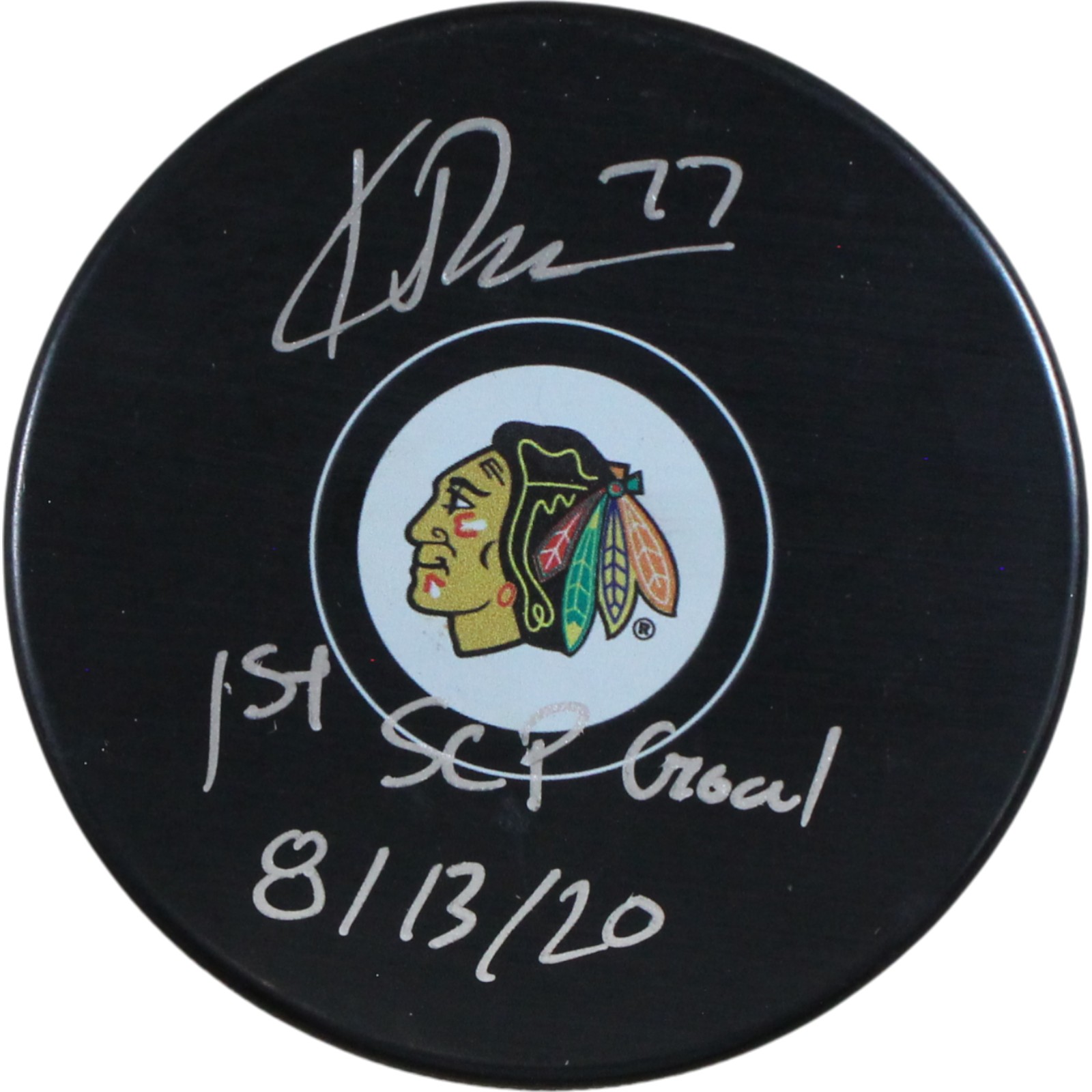 Kirby Dach Autographed Chicago Blackhawks Puck 1st SCP Goal Fanatics 53850