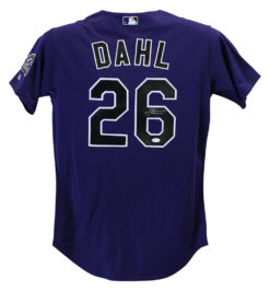 David Dahl Autographed Colorado Rockies Majestic Purple 44 Jersey JSA 25140
