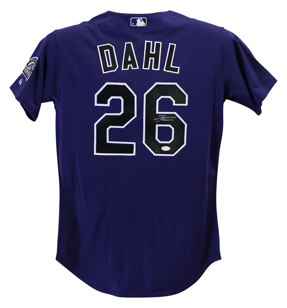 David Dahl Autographed Colorado Rockies Majestic Purple 44 Jersey JSA 25140  – Denver Autographs