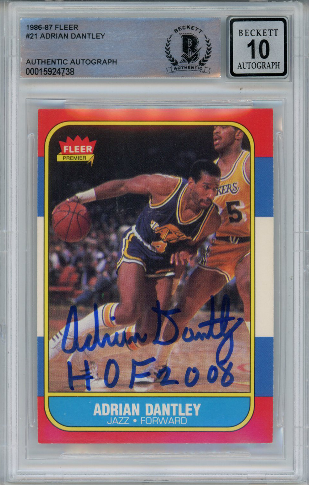 Adrian Dantley Signed 1986-87 Fleer #21 Trading Card w/HOF Beckett 10 Slab