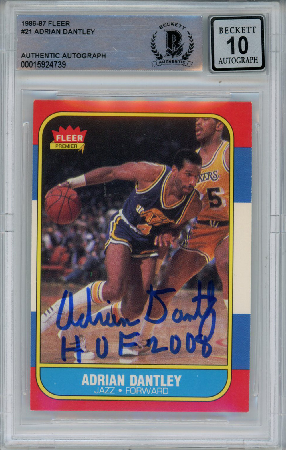 Adrian Dantley Signed 1986-87 Fleer #21 Trading Card w/HOF Beckett 10 Slab