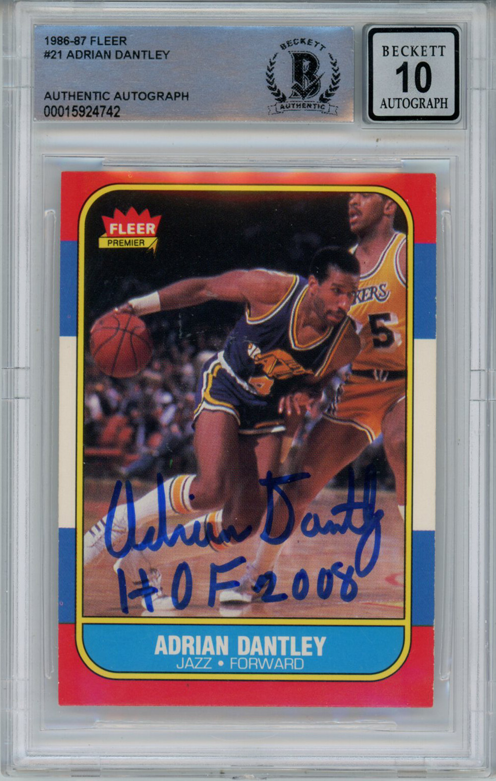 Adrian Dantley Signed 1986-87 Fleer #21 Trading Card w/HOF Beckett 10 Slab