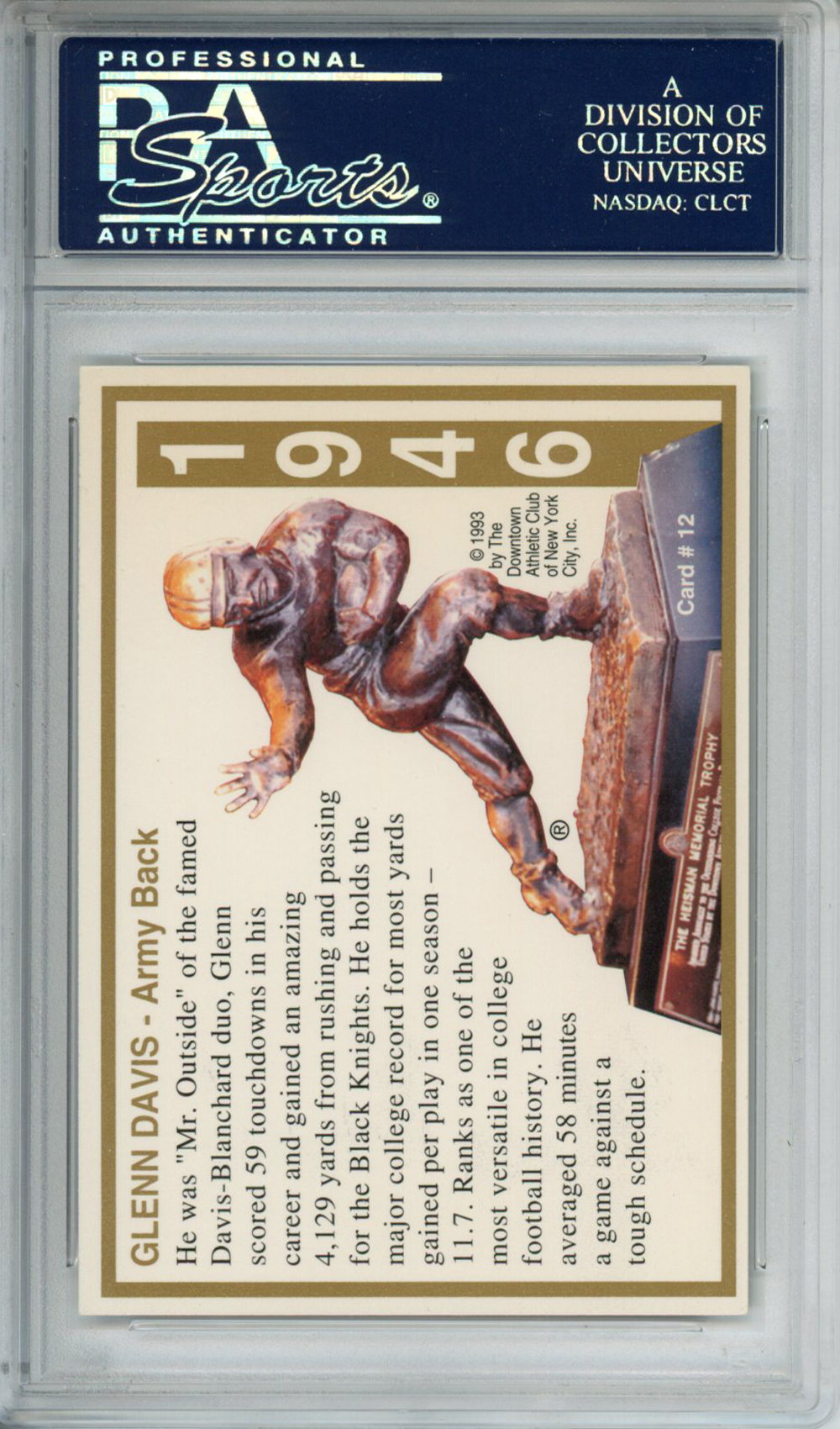 Glenn Davis Autographed 1993 Downtown Athletic #12 Card PSA Slab