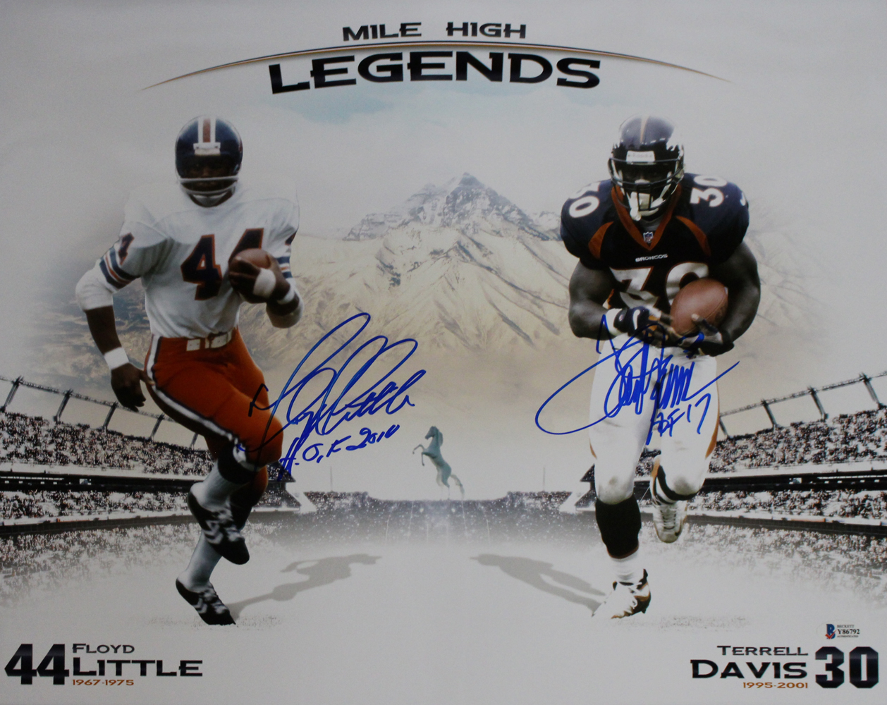 Terrell Davis & Floyd Little Signed Mile High Legends 16x20 Photo HOF BAS 32862