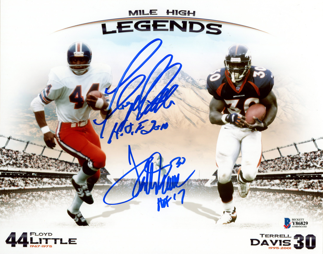Terrell Davis & Floyd Little Signed Mile High Legends 8x10 Photo HOF BAS 32863