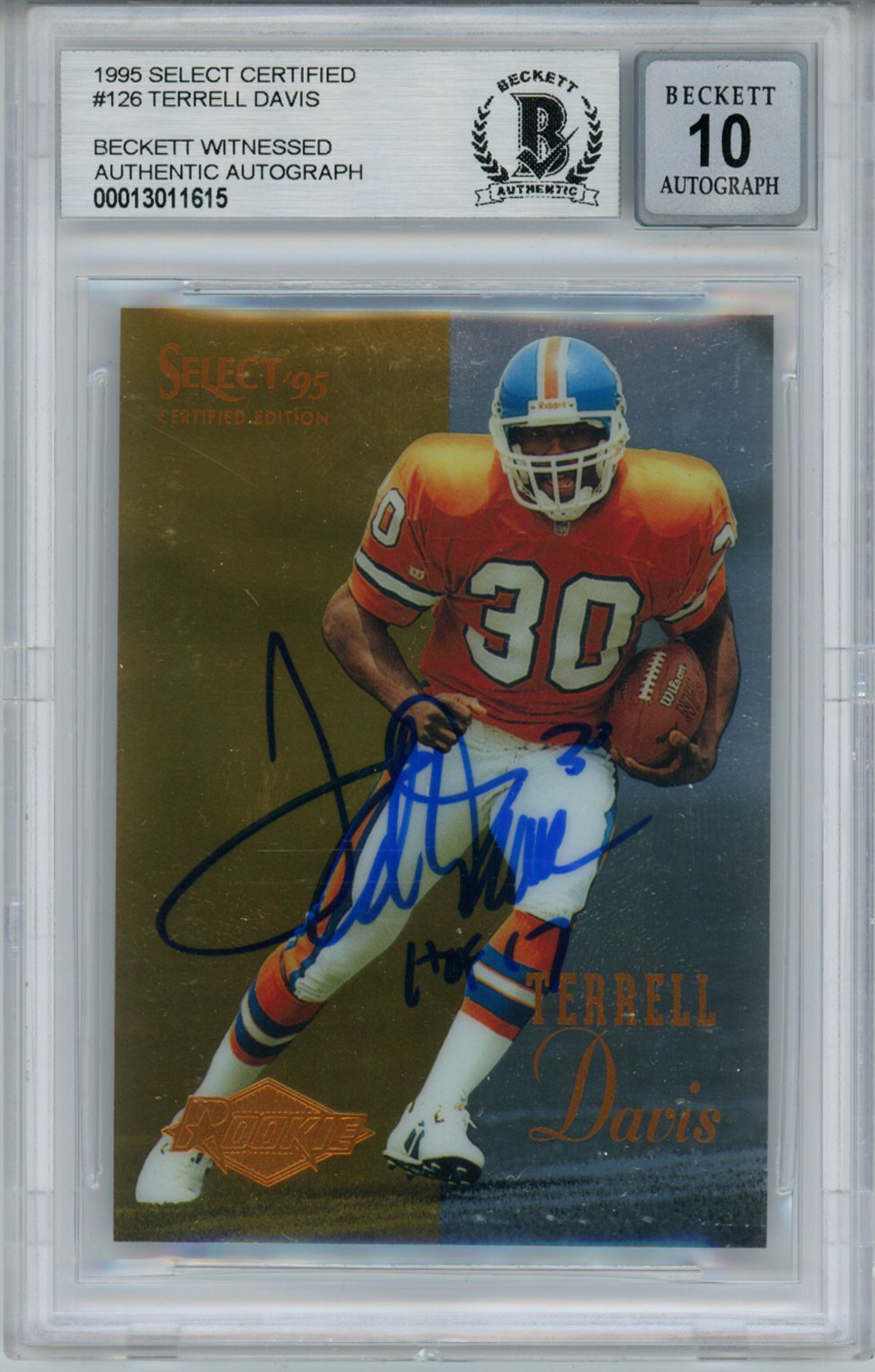 Terrell Davis Signed 1995 Select Certified #126 Rookie Card BAS 10 Slab