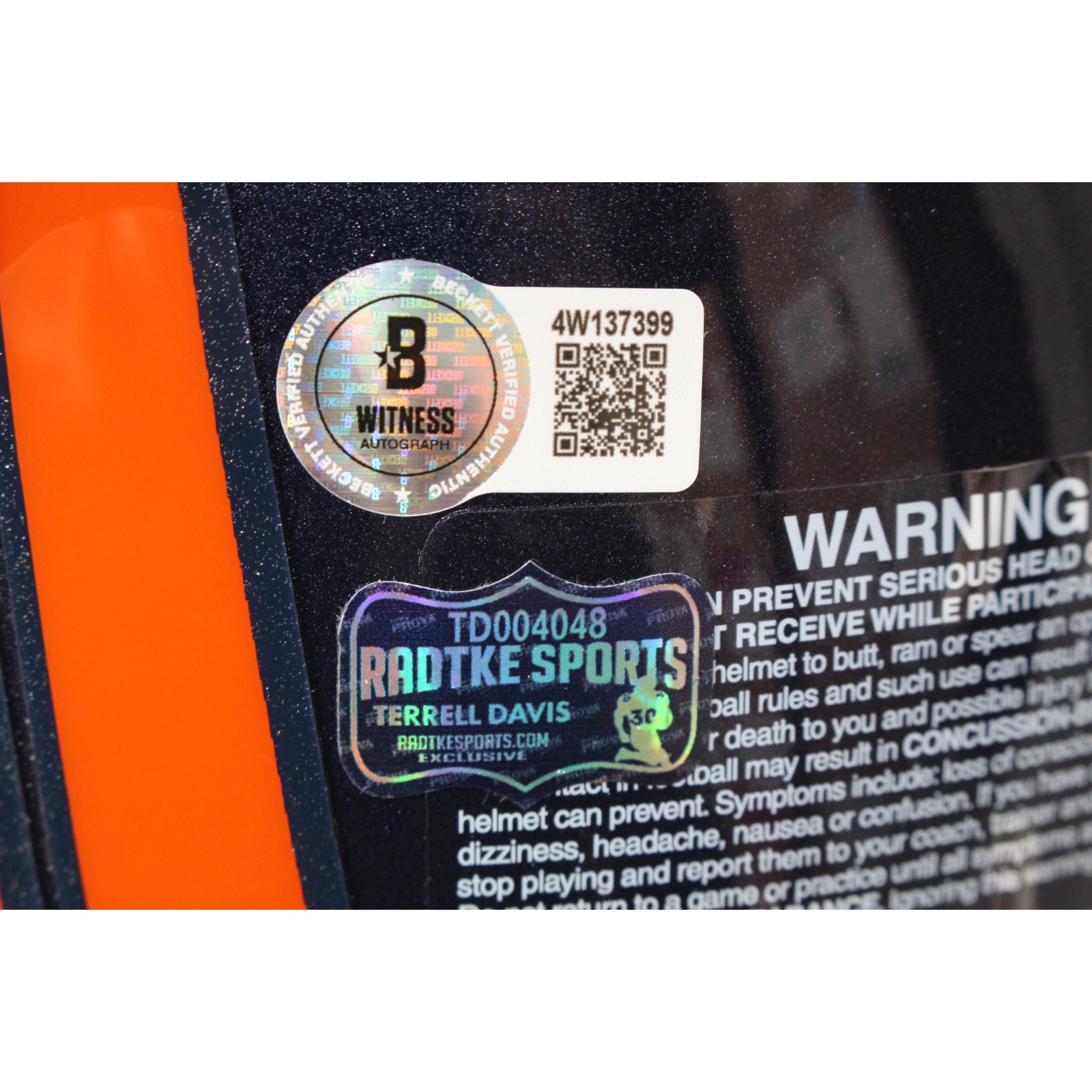 Terrell Davis Autographed Denver Broncos Authentic TB Helmet HOF Beckett 54615 5 Terrell Davis Autographed Denver Broncos Authentic TB Helmet HOF Beckett 54615