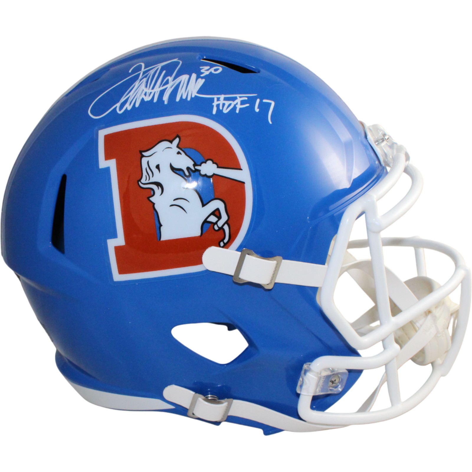 Terrell Davis Autographed Denver Broncos F/S Throwback Helmet HOF Beckett 54596