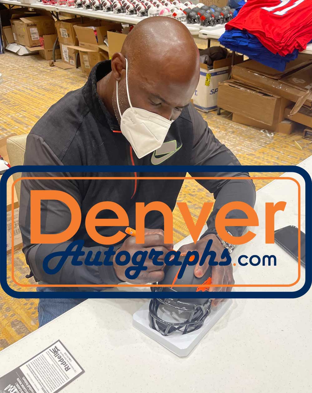 Terrell Davis Autographed Denver Broncos Eclipse Mini Helmet HOF BAS 32514