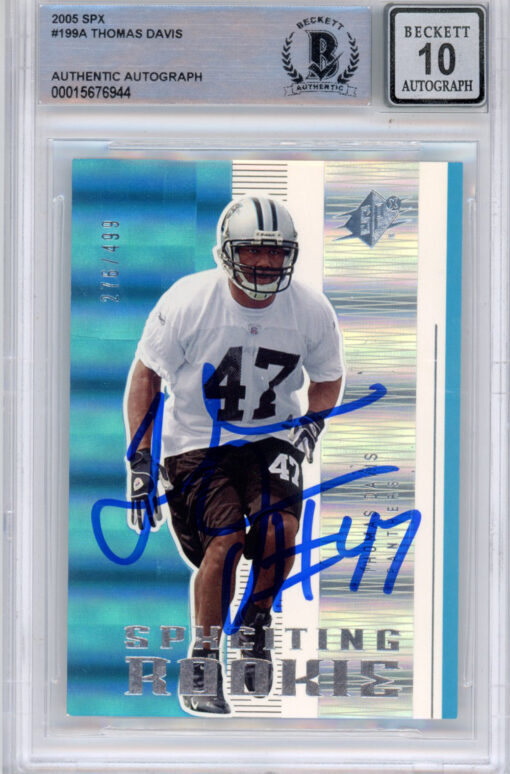 Thomas Davis Signed 2005 SPx #199A (Grade 10) BAS Slabbed