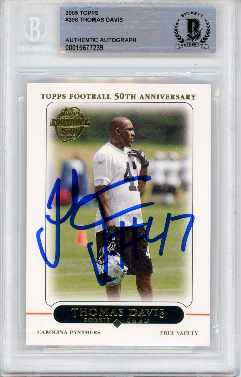 Thomas Davis Autographed 2005 Topps #396 BAS Slabbed