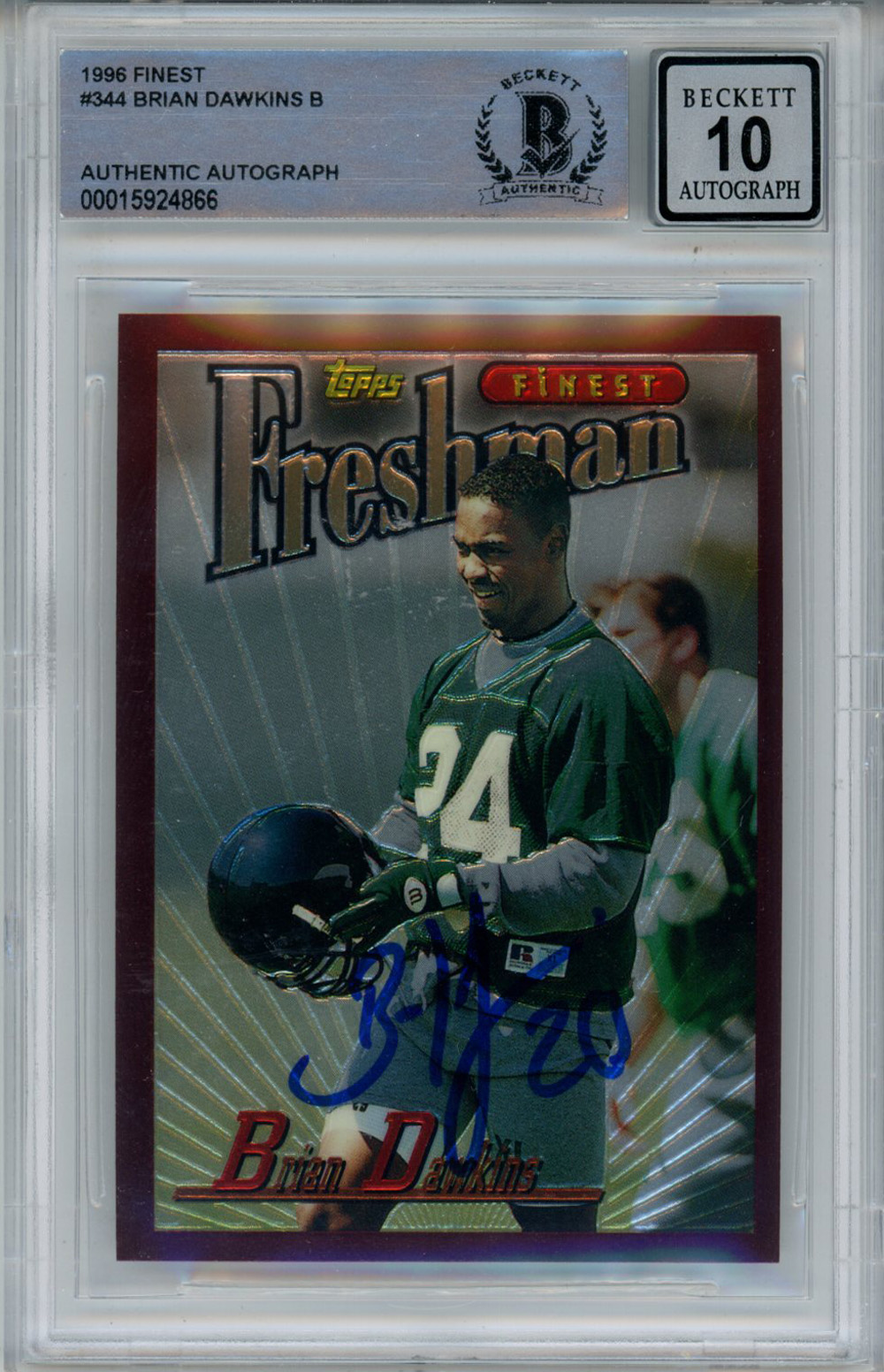 Brian Dawkins Signed 1996 Topps Finest #344 Rookie Card Beckett Slab