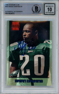 Brian Dawkins Signed 1996 Stadium Club #343 Rookie Card Beckett Slab