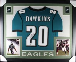 Brian Dawkins Autographed/Signed Pro Style Green XL Framed Jersey Beckett 51210