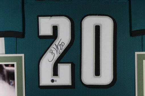 Brian Dawkins Autographed/Signed Pro Style Green XL Framed Jersey Beckett 51210