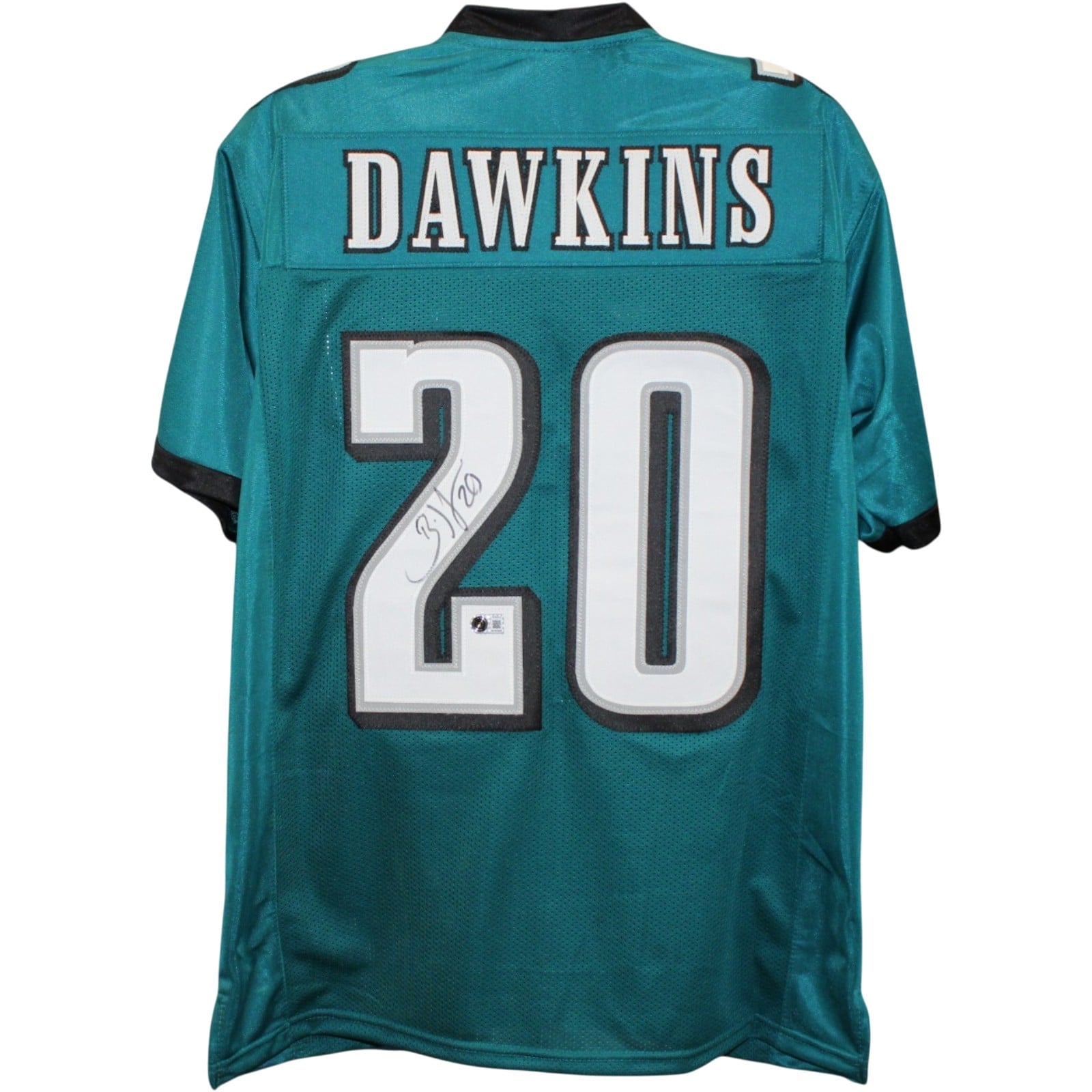 Brian Dawkins Autographed/Signed Pro Style Green Jersey Beckett Witness 58597