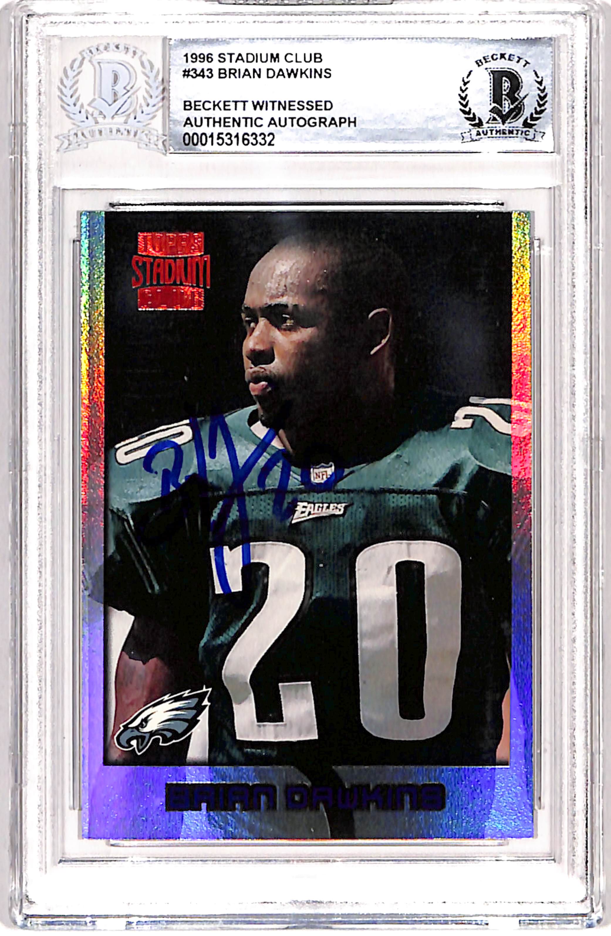 Brian Dawkins Signed 1996 Stadium Club #343 Trading Card Beckett 
